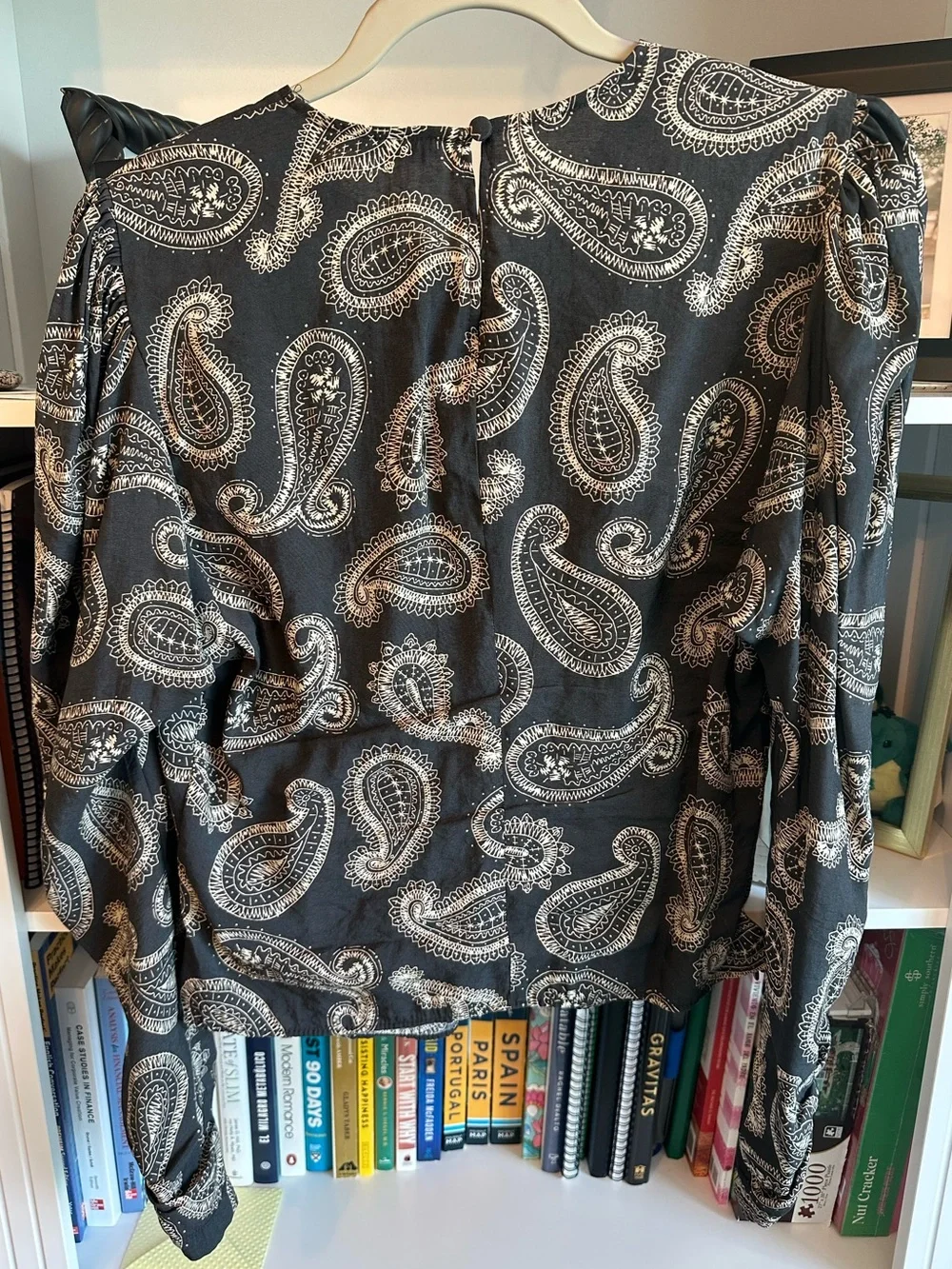 Zara Black and Cream Paisley Twist-Front Blouse